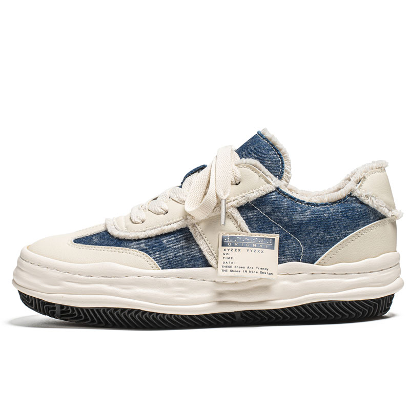 Unisex Casual Skate Sneakers – Denim Panel Couple Board Shoes